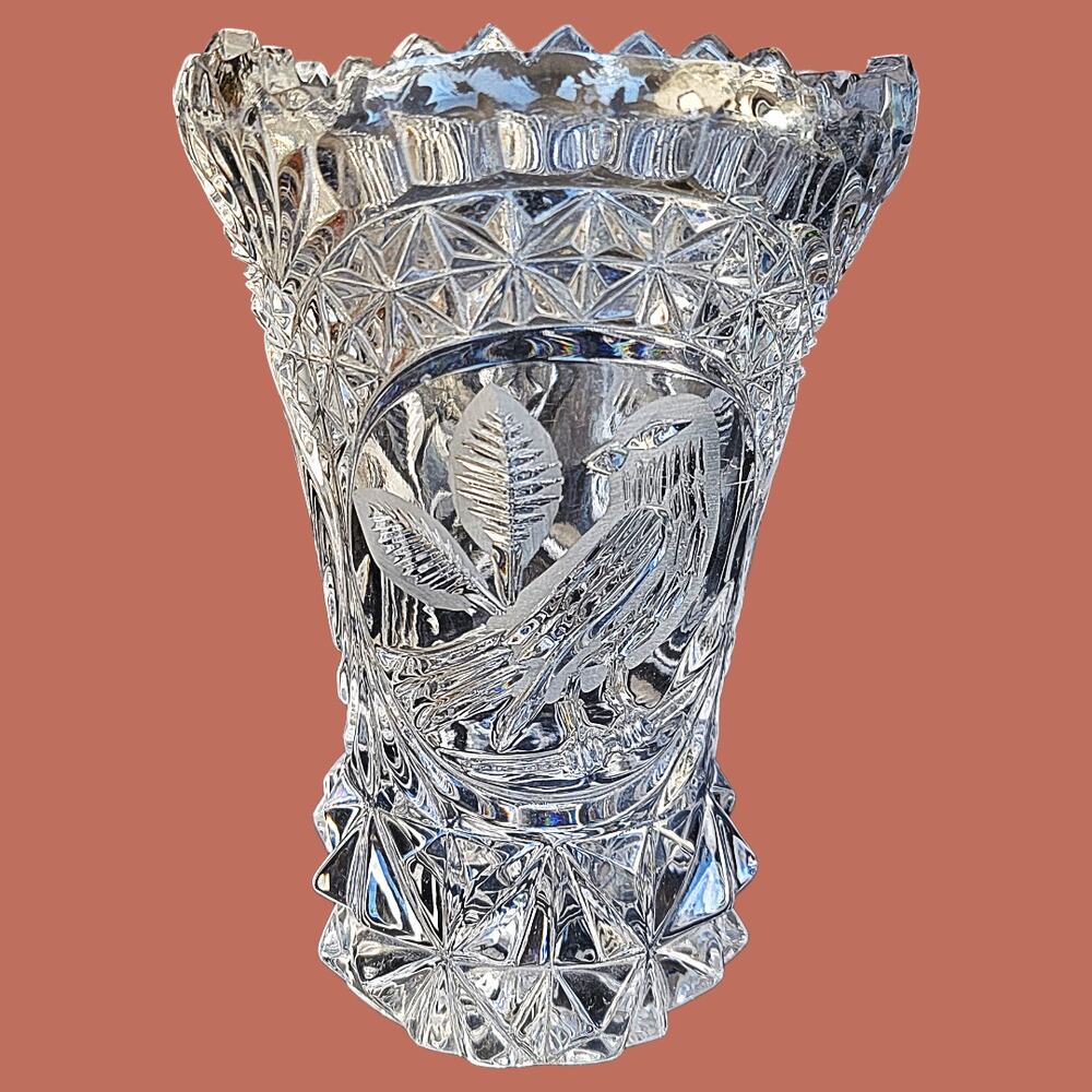 Vintage 1980s Hofbauer Brydes 24% Clear Lead Glass Crystal 8" Vase